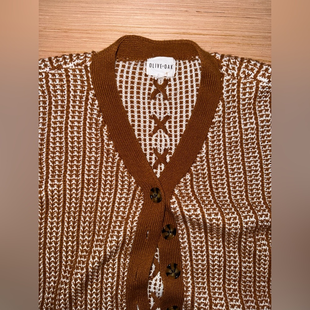 Olive & Oak Brown and Cream Knit Cardigan - Picture 3 of 8